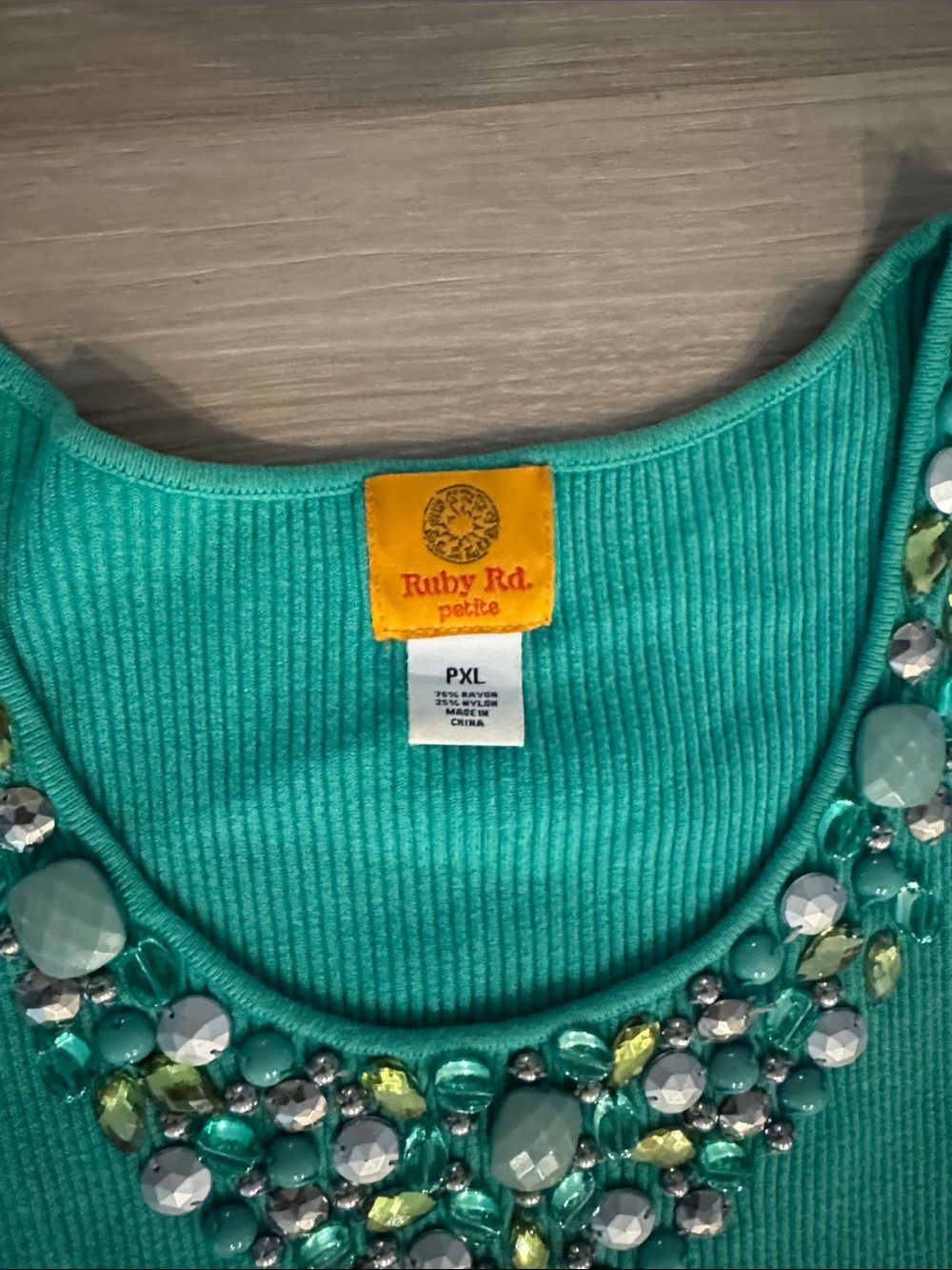 Ruby Rd. Teal Embellished Ribbed Tank Top - Picture 3 of 7